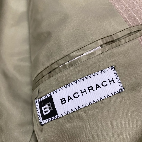 Bachrach Tan Chalk Stripe Pinstripe Suit 43L